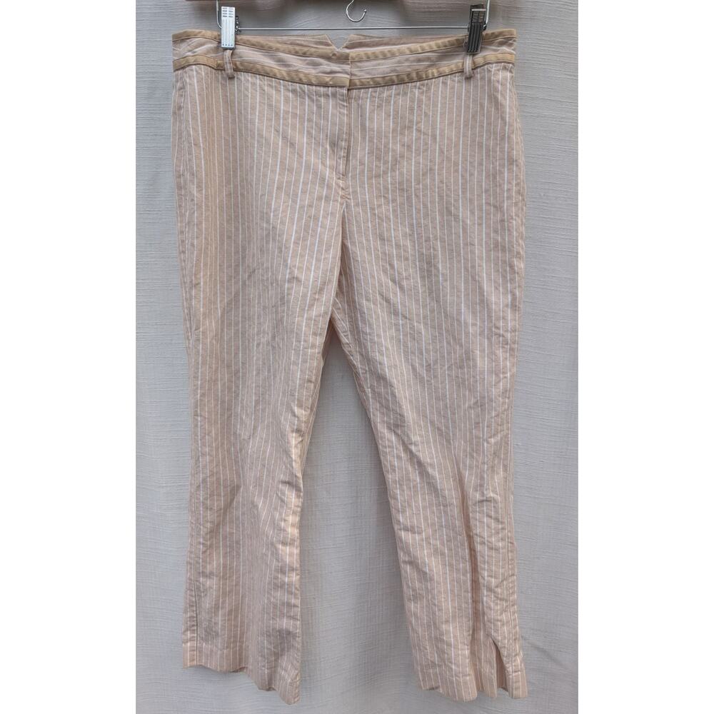 Emma James Womens Linen Blend Beige Striped Straight Leg Dress Pants Sz 16P